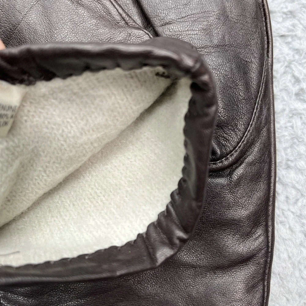Isotoner Leather Driving Gloves Womens Size 7 Brown Leather Acrylic Nylon Lining